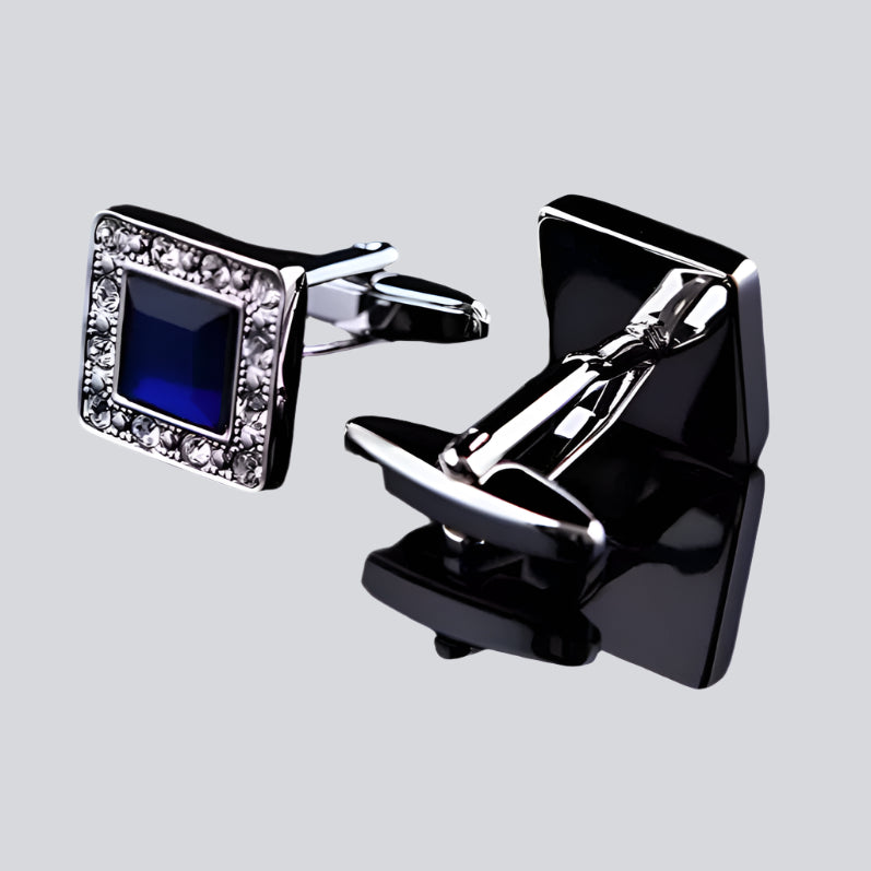 Men's Cufflinks Stainless Steel Diamante-Encrusted with Faux Sapphire Stone